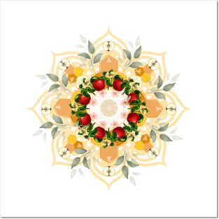 Rosh Hashana, Shana Tova! Apples and honey Mandala for Jewish New Year Posters and Art